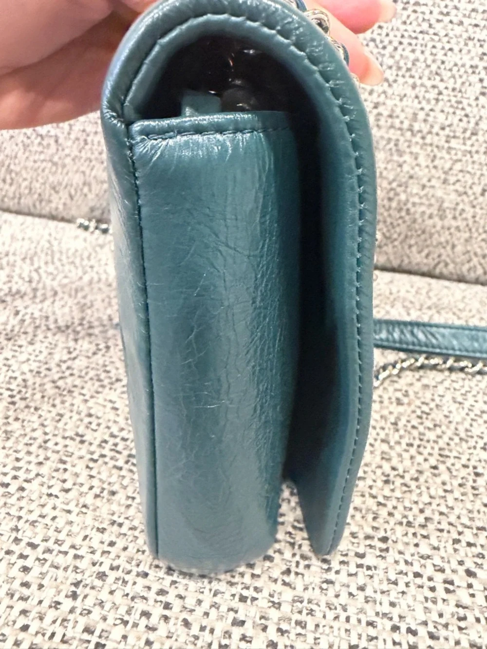 Chanel Green Leather Chain Crossbody Bag